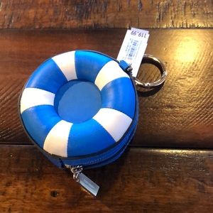 Kate Spade coin purse multi splash float key chain striped blue nwt